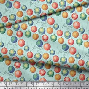Soimoi Green Cotton Canvas Fabric Baubles Christmas Print Fabric by The Yard 56 Inch Wide
