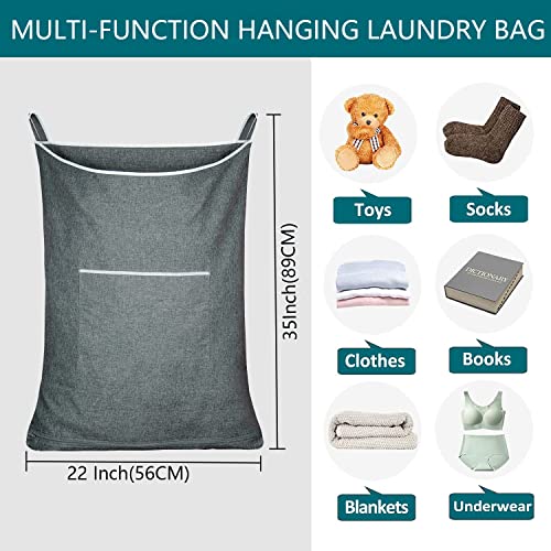 CALLMYBO Hanging Laundry Hamper, Hanging Hamper with Free Hanging Hooks, Space Saving Hanging Laundry Hamper Bag (1 Mid Heather Grey + 1 Pop Heather Grey)