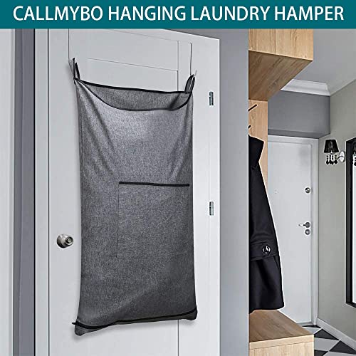 CALLMYBO Hanging Laundry Hamper, Hanging Hamper with Free Hanging Hooks, Space Saving Hanging Laundry Hamper Bag (1 Mid Heather Grey + 1 Pop Heather Grey)