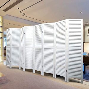 jaxpety 8 panel wood louvered room divider, 5.6 ft tall oriental folding freestanding privacy screen room dividers for home, office, bedroom (white)