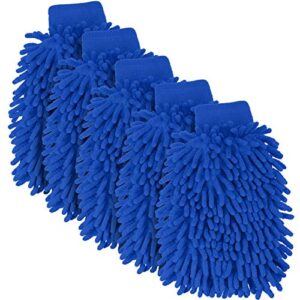 bbto 5 pieces car wash mitts chenille microfiber wash mittens double sided scratch-free wash mitt (royal blue)