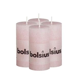 bolsius rustic soft pink unscented pillar candles - 2" x 4" decoration candles set of 4 - clean burning dripless dinner candles for wedding & home decor party restaurant spa- aprox (100x50m)