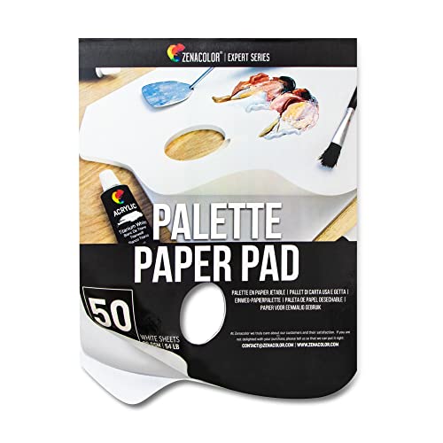 Zenacolor - Paper Palette Pad - 50 Removable and Disposable Sheets for Painters - 80gsm, 24lb - Paint Mixing Palette for All Paints (Oil, Acrylic, Watercolor.)