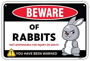 venicor beware of rabbit sign decor - 8 x 12 inches - aluminum - bunny rabbit decorations accessories gifts supplies stickers stuff