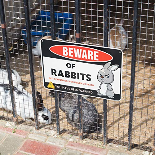 Venicor Beware of Rabbit Sign Decor - 8 x 12 Inches - Aluminum - Bunny Rabbit Decorations Accessories Gifts Supplies Stickers Stuff