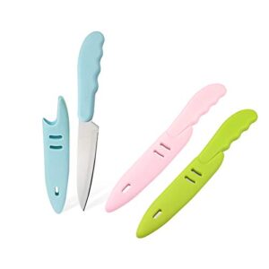 paring knife,3 pieces new sharp and durable fruit knife, comfortable non-slip handle, with protective cover, suitable for most types of vegetables and fruits (pink,blue,green)