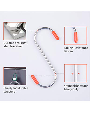 NewFamily 40 Pack S Hooks Stainless Steel for Hanging,Heavy Duty S Shaped Hooks for Hanging Clothes, Metal Hooks for Kitchen,Wardrobe,Work Shop,Bathroom,Garden,Office