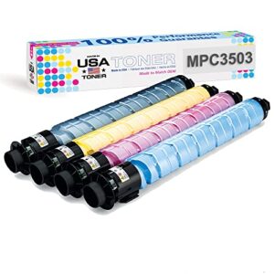 made in usa toner compatible replacement for ricoh mp c3003 mp c3004 mp c3504 mp c3004ex mp c3504ex (black, cyan, yellow, magenta, 4 pack)