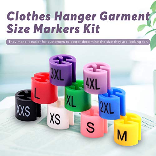 Swpeet 820Pcs 9 Common Sizes Plastic Hanger Size Markers Assortment Kit, XXS - 4XL Color-Coding Hanger Sizes Tags Marker for Wire Hangers Clothing Hangers with Storage Box