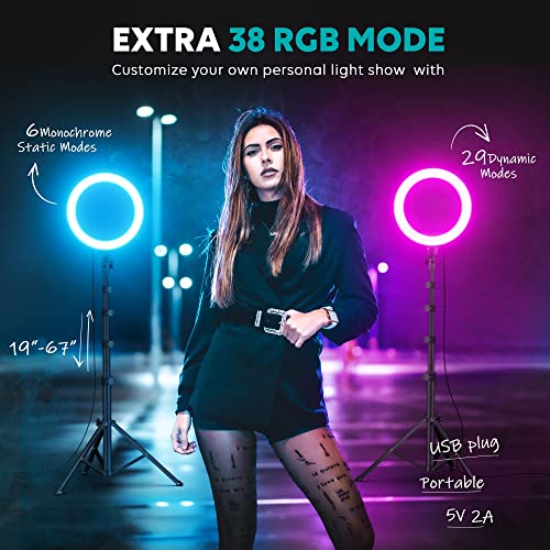 Weilisi 10" Ring Light with Stand 72'' Tall & Phone Holder,38 Color Modes Selfie Ring Light with Tripod Stand,Stepless Dimmable/Speed LED Ring Light for iPhone & Android,YouTube, Makeup,TIK Tok