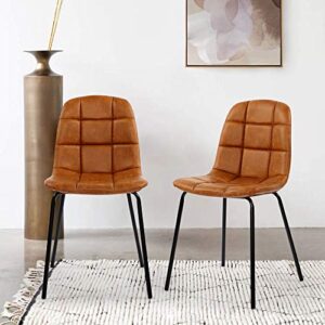 thksbought modern chairs set of 2 pu leather dining chairs with legs for kitchen living room(brown)