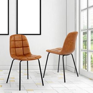 thksbought Modern Chairs Set of 2 PU Leather Dining Chairs with Legs for Kitchen Living Room(Brown)