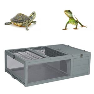 LINLUX Wooden Tortoise House Indoor Large Turtle Habitat with Weatherproof Bottom, Outdoor Reptile Cage for Small Animals, 38 Inches