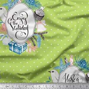 Soimoi Green Cotton Canvas Fabric Candies,Gift Box & Bell Christmas Decor Fabric Printed Yard 42 Inch Wide