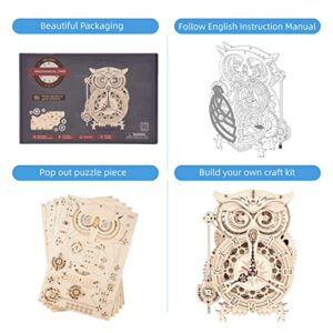 RoWood 3D Puzzles for Adults, Wooden Model Kits for Adults to Build, Birthday Gift for Adults & Teens (161 PCS)- Owl Clock