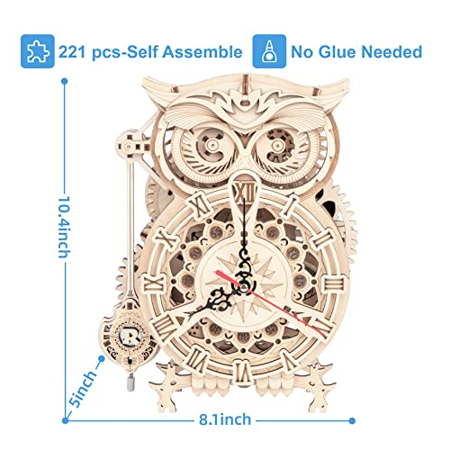 RoWood 3D Puzzles for Adults, Wooden Model Kits for Adults to Build, Birthday Gift for Adults & Teens (161 PCS)- Owl Clock