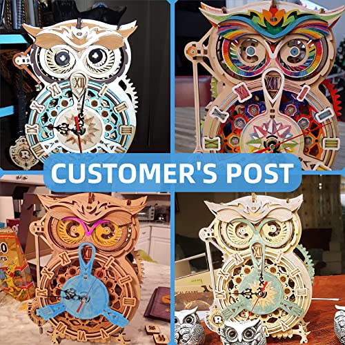 RoWood 3D Puzzles for Adults, Wooden Model Kits for Adults to Build, Birthday Gift for Adults & Teens (161 PCS)- Owl Clock