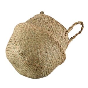 Woven Basket Seagrass Wickerwork Basket Rattan Foldable Hanging Flower Pot Planter (Color : Nature, Size : M)