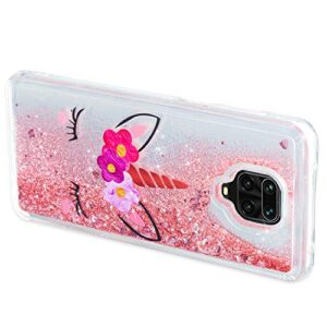 OOPKINS Glitter Liquid Case for Redmi Note 9 Pro Sparkle Floating Shiny Quicksand Clear Soft TPU Silicone Shockproof Protective Bumper Thin Cover for Redmi Note 9S Bling Eyelash Unicorn XY
