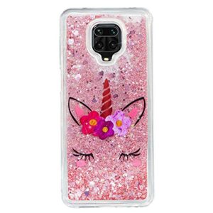 OOPKINS Glitter Liquid Case for Redmi Note 9 Pro Sparkle Floating Shiny Quicksand Clear Soft TPU Silicone Shockproof Protective Bumper Thin Cover for Redmi Note 9S Bling Eyelash Unicorn XY