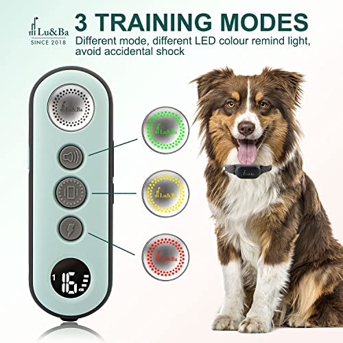 Lu&Ba Dog Shock Collar, Rechargeable Dog Training Collar with Remote 3000ft Waterproof E Collar with 3 Safe Mode Beep Vibration and 16 Shock Level for 10-110lb Small Medium Large Dogs