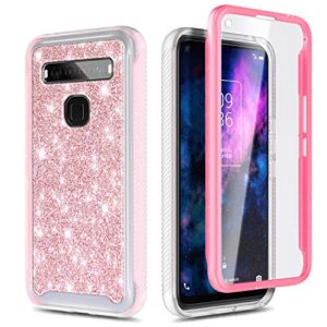 NZND Case for TCL 10 5G UW (Verizon) with Built-in Screen Protector, Full-Body Protective Shockproof Matte Rugged Bumper Cover, Impact Resist Durable Phone Case (Glitter Rose Gold)