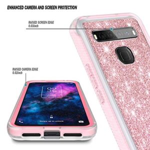 NZND Case for TCL 10 5G UW (Verizon) with Built-in Screen Protector, Full-Body Protective Shockproof Matte Rugged Bumper Cover, Impact Resist Durable Phone Case (Glitter Rose Gold)