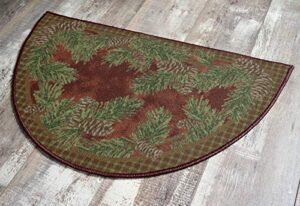 brumlow mills pine cone rustic fall winter gingham area rug for kitchen, bathroom mat, doorway, bedroom or home decor, 19" x 32", burgundy