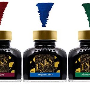 Diamine - 80ml Fountain Pen Primary Colour Ink Set - Oxblood & Majestic Blue & Sherwood Green