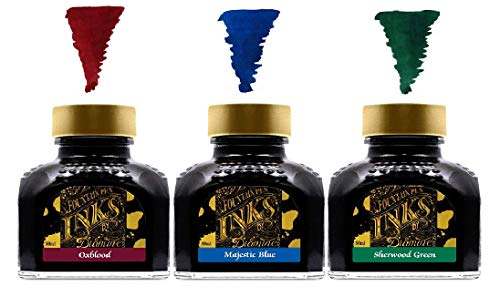 Diamine - 80ml Fountain Pen Primary Colour Ink Set - Oxblood & Majestic Blue & Sherwood Green