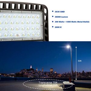 LEDMO 300W LED Parking Lot Light 36000LM 5000K Adjustable Slip Fit Mount Security Light with Dusk-to-Dawn Photocell IP65 Waterproof LED Stadium Flood Light for Garage, Yard, Street 2 Pack