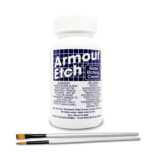 Armour Etch Glass Etching Cream Kit - Create Permanently Etched Designs - 10oz Net Weight - Bundled with Moshify Application Brushes