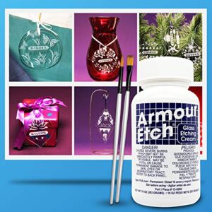 Armour Etch Glass Etching Cream Kit - Create Permanently Etched Designs - 10oz Net Weight - Bundled with Moshify Application Brushes