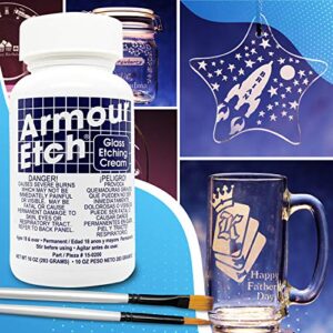 Armour Etch Glass Etching Cream Kit - Create Permanently Etched Designs - 10oz Net Weight - Bundled with Moshify Application Brushes