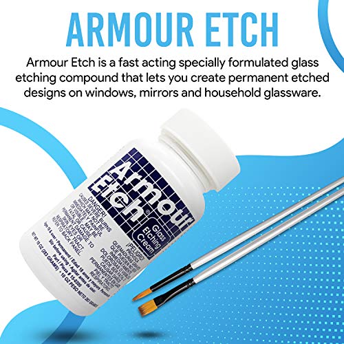Armour Etch Glass Etching Cream Kit - Create Permanently Etched Designs - 10oz Net Weight - Bundled with Moshify Application Brushes