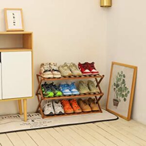 PENGKE 3 Tier Shoe Rack,Multi Tier Foldable Bamboo Shoe Organizer Rack Multifunctional Storage Free Standing Shoe Shelf