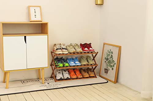 PENGKE 3 Tier Shoe Rack,Multi Tier Foldable Bamboo Shoe Organizer Rack Multifunctional Storage Free Standing Shoe Shelf