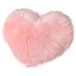 XSlive Fluffy Faux Fur Throw Pillow with Insert Heart Shape Long Plush Luxury Decorative Throw Cushion for Sofa Bedroom Living Room (Pink,14" x 18")