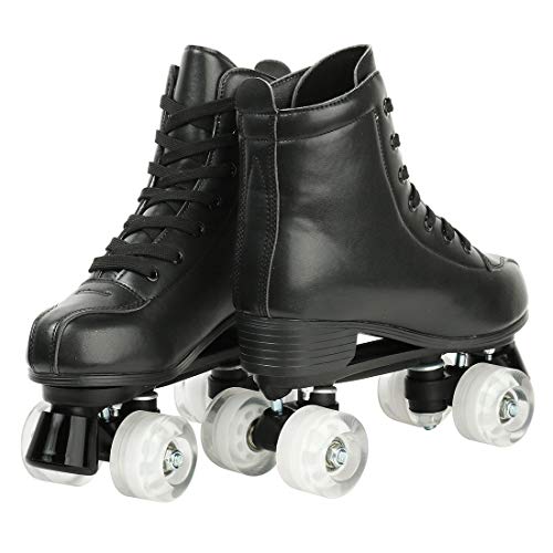 Gets Womens Roller Skates Light Up Wheels, Artificial Leather Adjustable Double Row 4 Wheels Roller Skates Shiny Skates for Teens,Adult (Flash Wheel,41-US: 9)