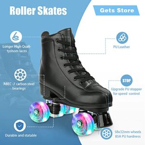 Gets Womens Roller Skates Light Up Wheels, Artificial Leather Adjustable Double Row 4 Wheels Roller Skates Shiny Skates for Teens,Adult (Flash Wheel,41-US: 9)