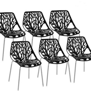 Bonnlo Modern Black Dining Chairs Set of 6,Plastic Saping Birch Chairs,Stackable Dining Chairs Set for Living Room/Kitchen/Office (6, Black)