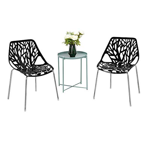 Bonnlo Modern Black Dining Chairs Set of 6,Plastic Saping Birch Chairs,Stackable Dining Chairs Set for Living Room/Kitchen/Office (6, Black)