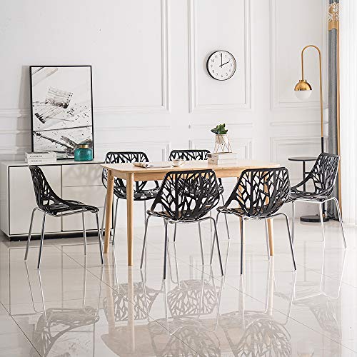 Bonnlo Modern Black Dining Chairs Set of 6,Plastic Saping Birch Chairs,Stackable Dining Chairs Set for Living Room/Kitchen/Office (6, Black)