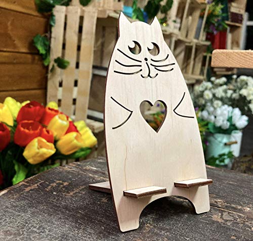 Dolyacrystal Wooden Phone Holder - Cute Decorative Dock with Animal Design - Lightweight & Non-Slip Wood Phone Stand for Desktop, Kitchen, Bedroom, Office - Cradles Most Smartphones & Tablets