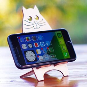 Dolyacrystal Wooden Phone Holder - Cute Decorative Dock with Animal Design - Lightweight & Non-Slip Wood Phone Stand for Desktop, Kitchen, Bedroom, Office - Cradles Most Smartphones & Tablets