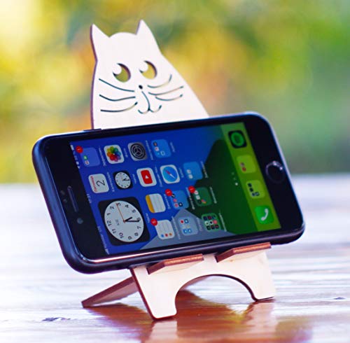 Dolyacrystal Wooden Phone Holder - Cute Decorative Dock with Animal Design - Lightweight & Non-Slip Wood Phone Stand for Desktop, Kitchen, Bedroom, Office - Cradles Most Smartphones & Tablets