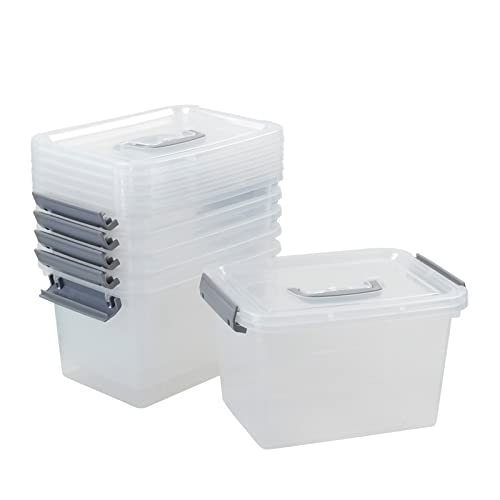 CadineUS 6 pack 5 Liter Clear Plastic Storage Bin, Plastic Boxes with Lids