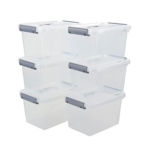 CadineUS 6 pack 5 Liter Clear Plastic Storage Bin, Plastic Boxes with Lids