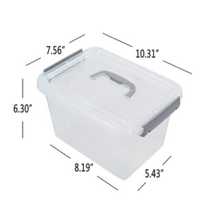 CadineUS 6 pack 5 Liter Clear Plastic Storage Bin, Plastic Boxes with Lids