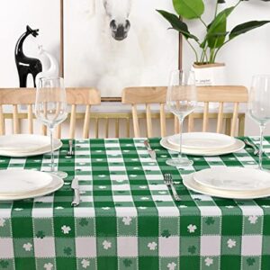 SARAFLORA St Patrick's Day Checkered Fabric Rectangle Table Cloth-60x84 Inch-Polyester Shamrock Pattern Tablecloth, Table Cover Protector for Party, Banquet, Dinner Decoration Use, Green & White